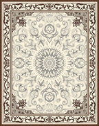 Cream and Brown Floral Medallion Rug