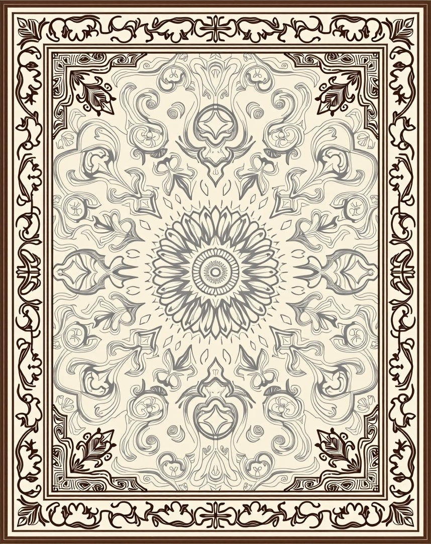 Cream and Brown Floral Medallion Rug