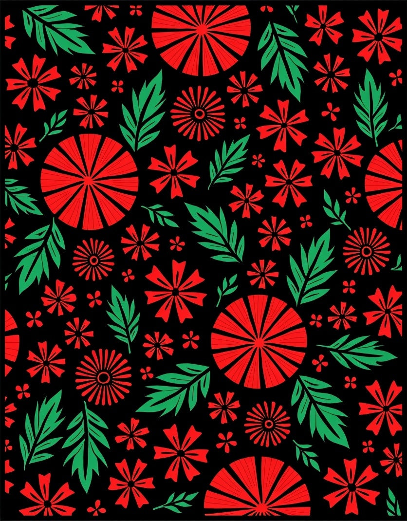 Bold Red Floral Leaf Garland Rug