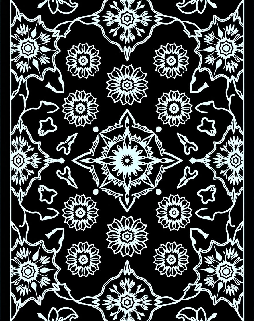 Black White Floral Medallion Rug