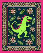 Lively Green Dinosaur Floral Border Rug