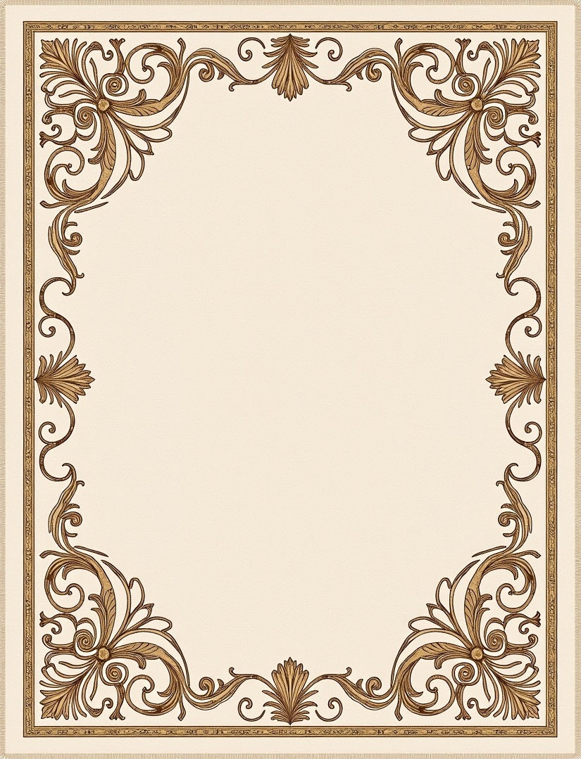 Cream and Gold Acanthus Scroll Border Rug