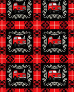 Red Black Plaid Truck Laurel Wreath Rug