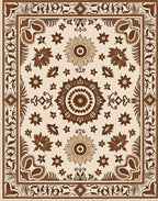 Earthy Brown Floral Medallion Border Rug