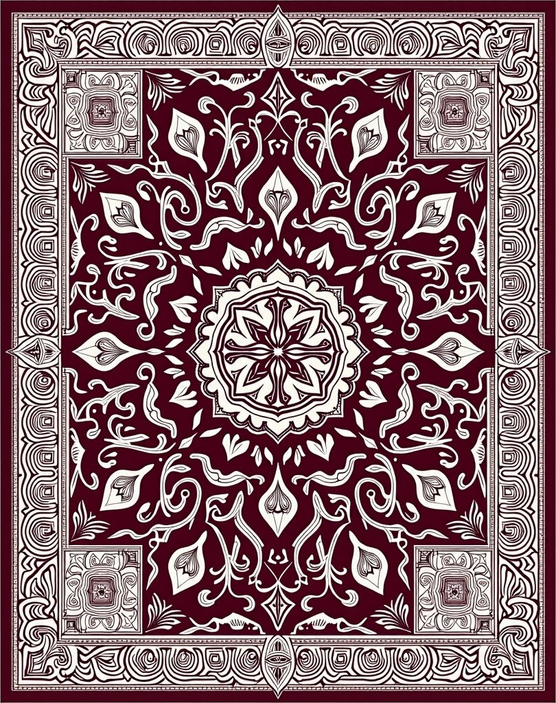 Deep Red and Cream Floral Medallion Rug