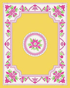 Vibrant Pink Floral Yellow Border Rug