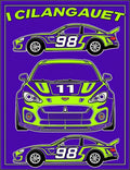 Purple and Lime Race Cars Collection Rug