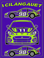 Purple and Lime Race Cars Collection Rug