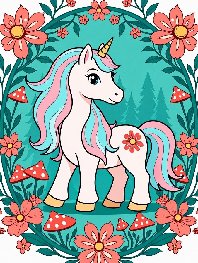 Cute Pastel Unicorn Flower Forest Rug