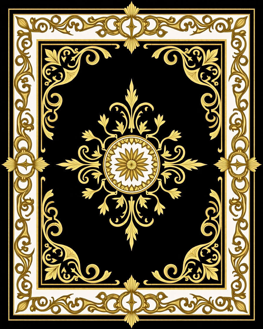 Opulent Gold Baroque Floral Medallion Rug