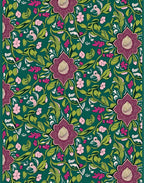 Deep Teal Floral Garden Vine Rug