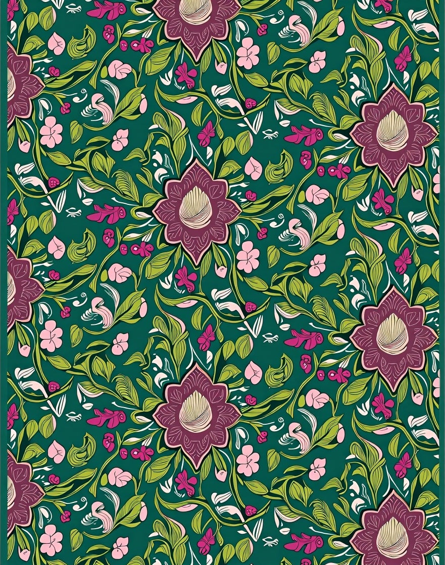 Deep Teal Floral Garden Vine Rug