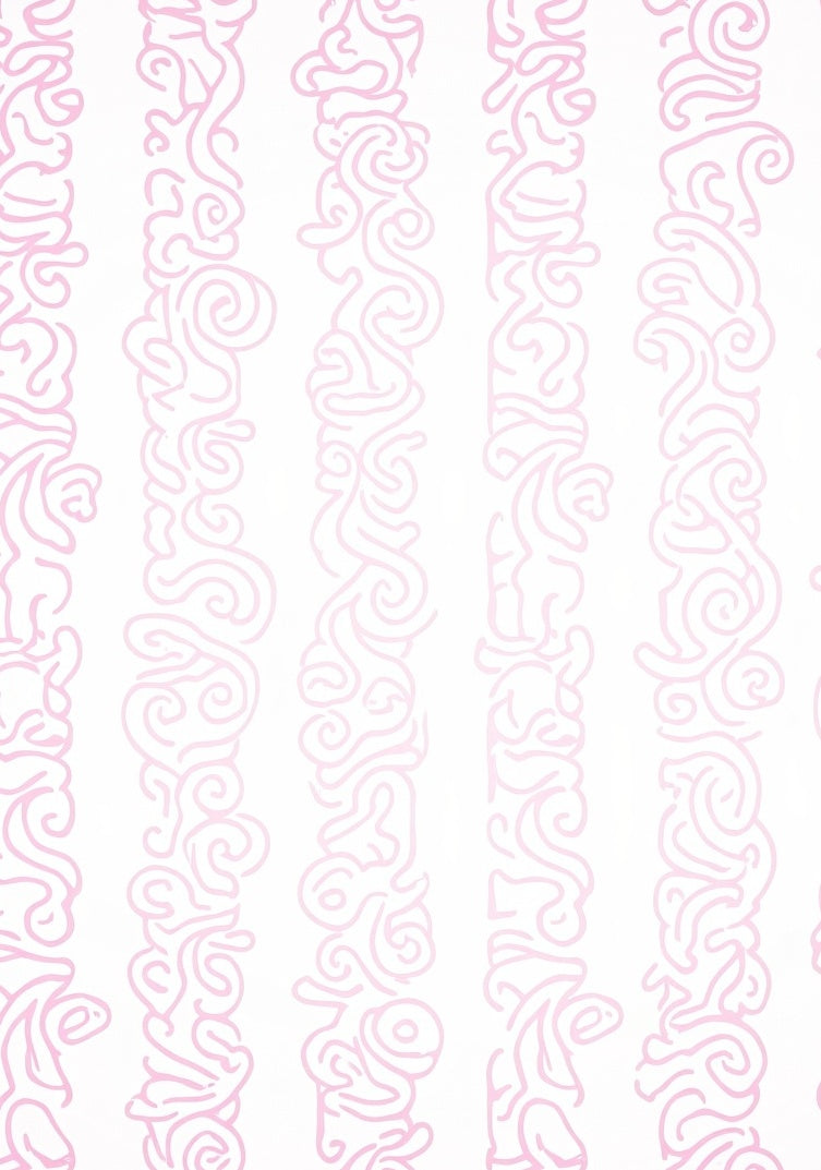 Dainty Pink Scrollwork Vertical Stripe Rug