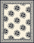 Black and Cream Floral Medallion Border Rug