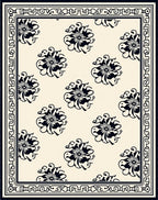 Black and Cream Floral Medallion Border Rug