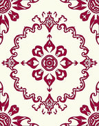 Crimson Floral Scrollwork Medallion Rug