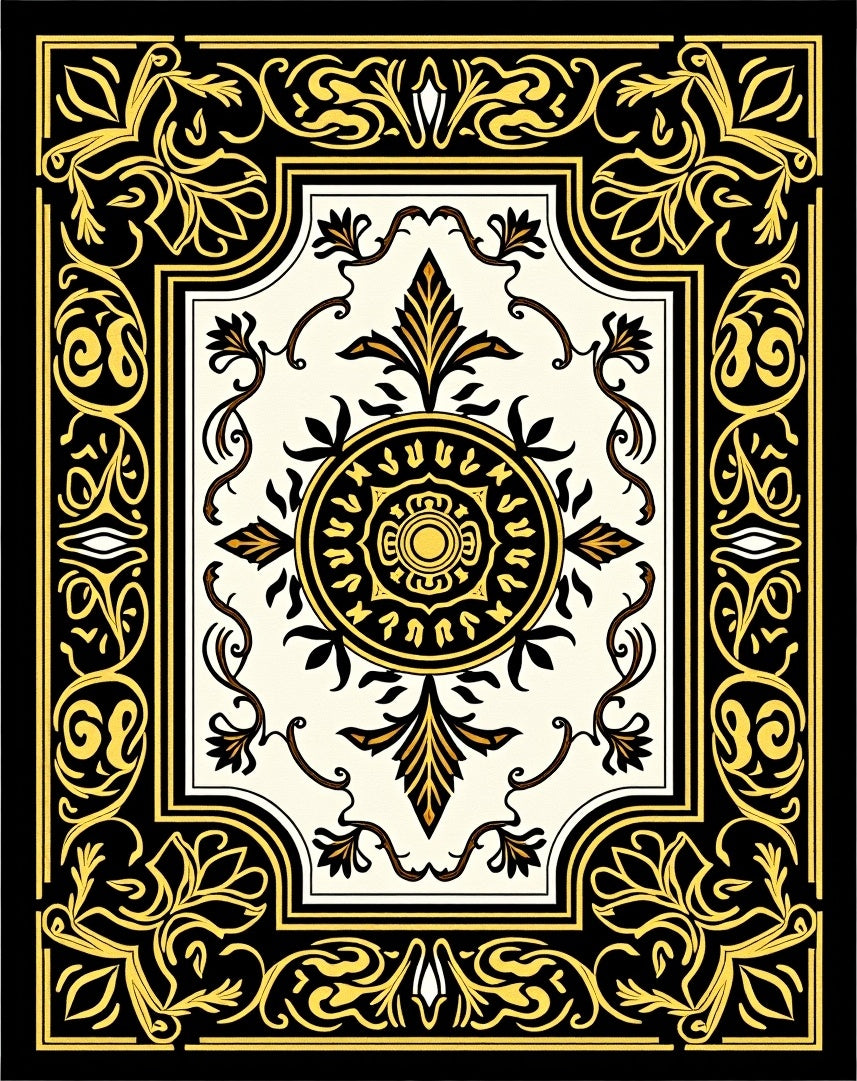 Ornate Black and Gold Floral Medallion Rug