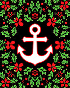 Nautical Anchor Red Floral Garland Rug