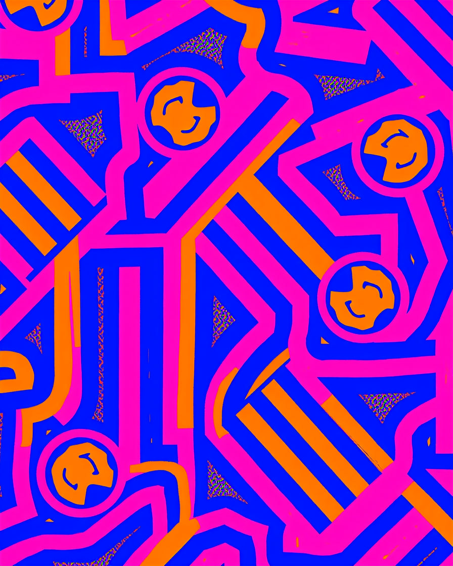 Bright Pink Blue Orange Abstract Faces Rug