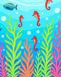 Red Seahorse Coral Reef Scene Rug