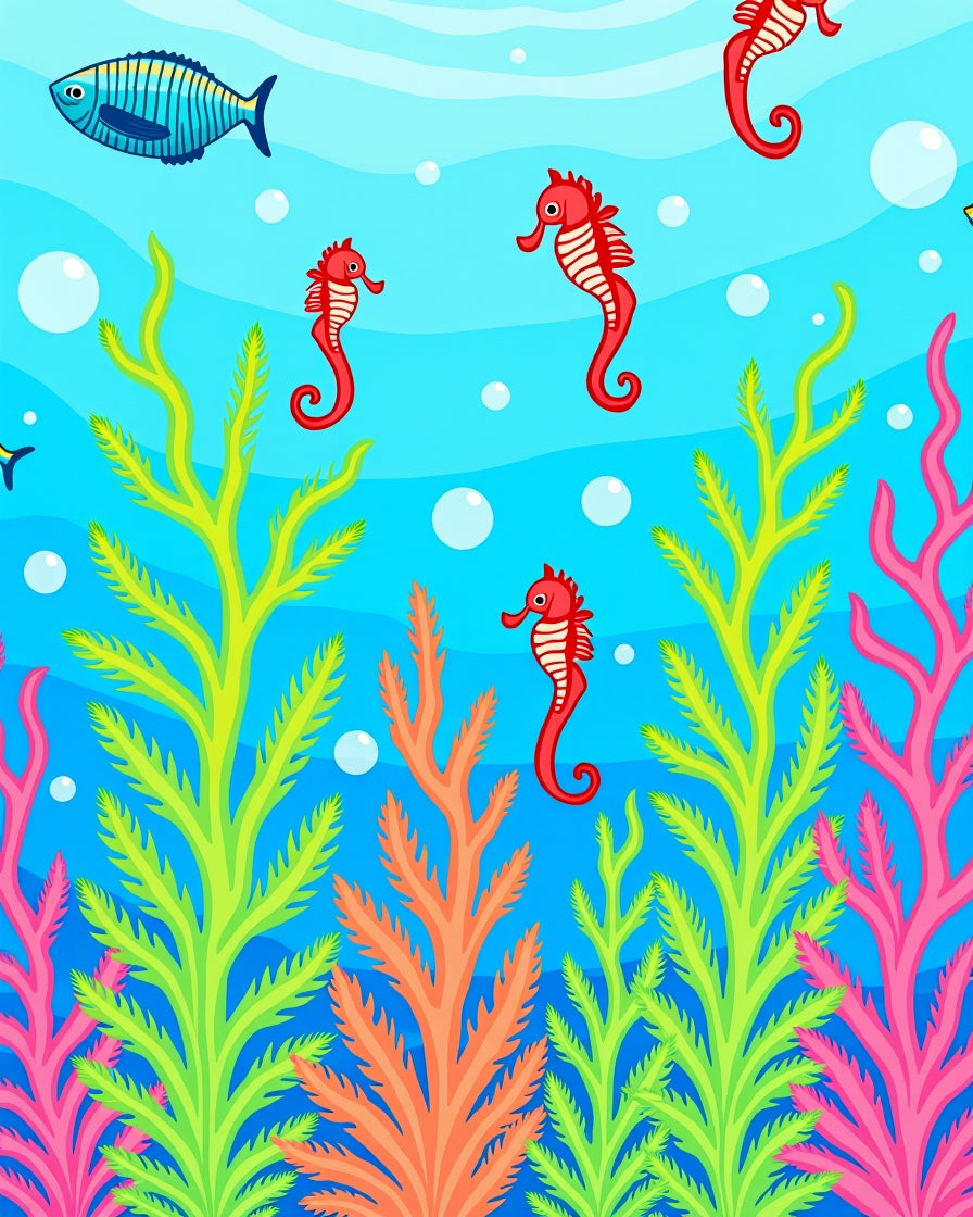 Red Seahorse Coral Reef Scene Rug