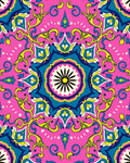 Vibrant Pink Yellow Blue Floral Mandala Rug