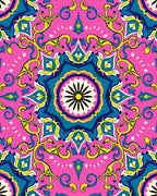 Vibrant Pink Yellow Blue Floral Mandala Rug