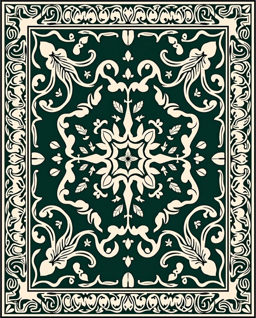 Emerald Ivory Arabesque Scroll Rug