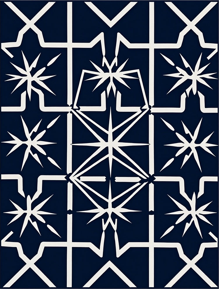 Geometric White Starburst Navy Rug