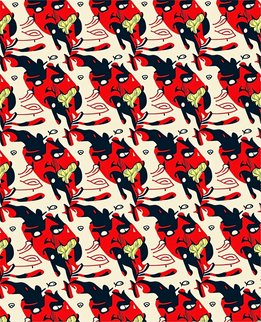 Bold Red Black Yellow Abstract Forms Rug