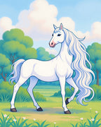 Majestic White Horse Lush Meadow Scene Rug