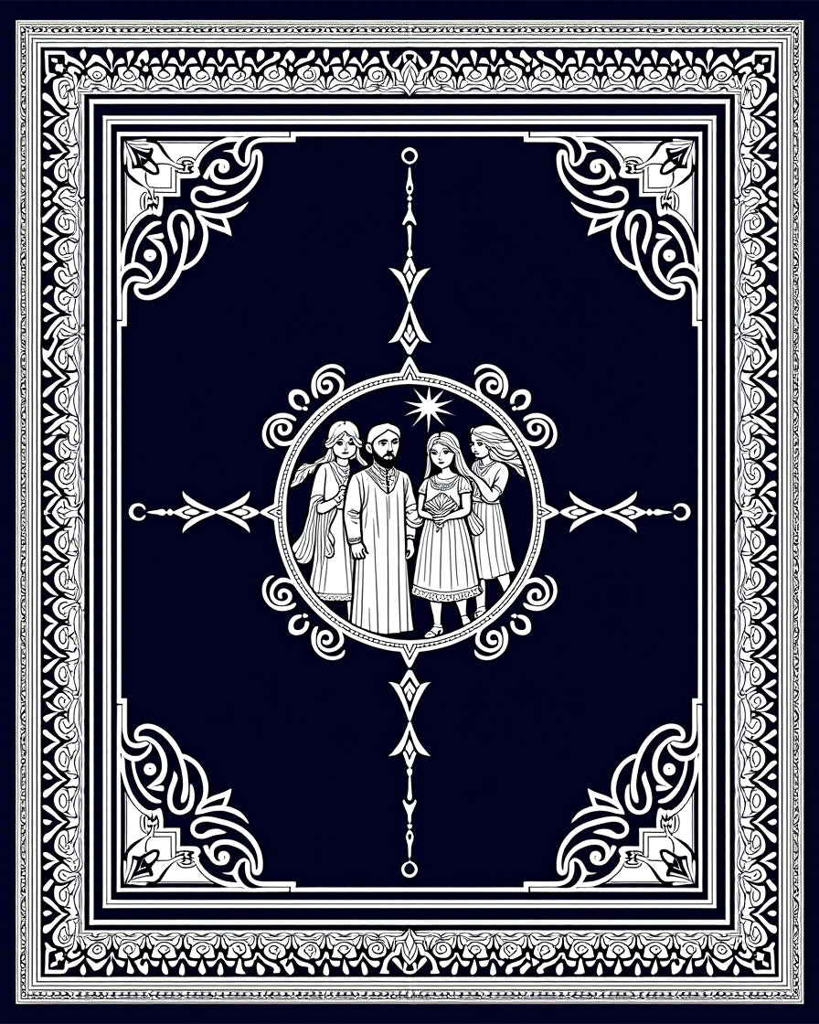 Dark Navy White Vintage Family Portrait Rug