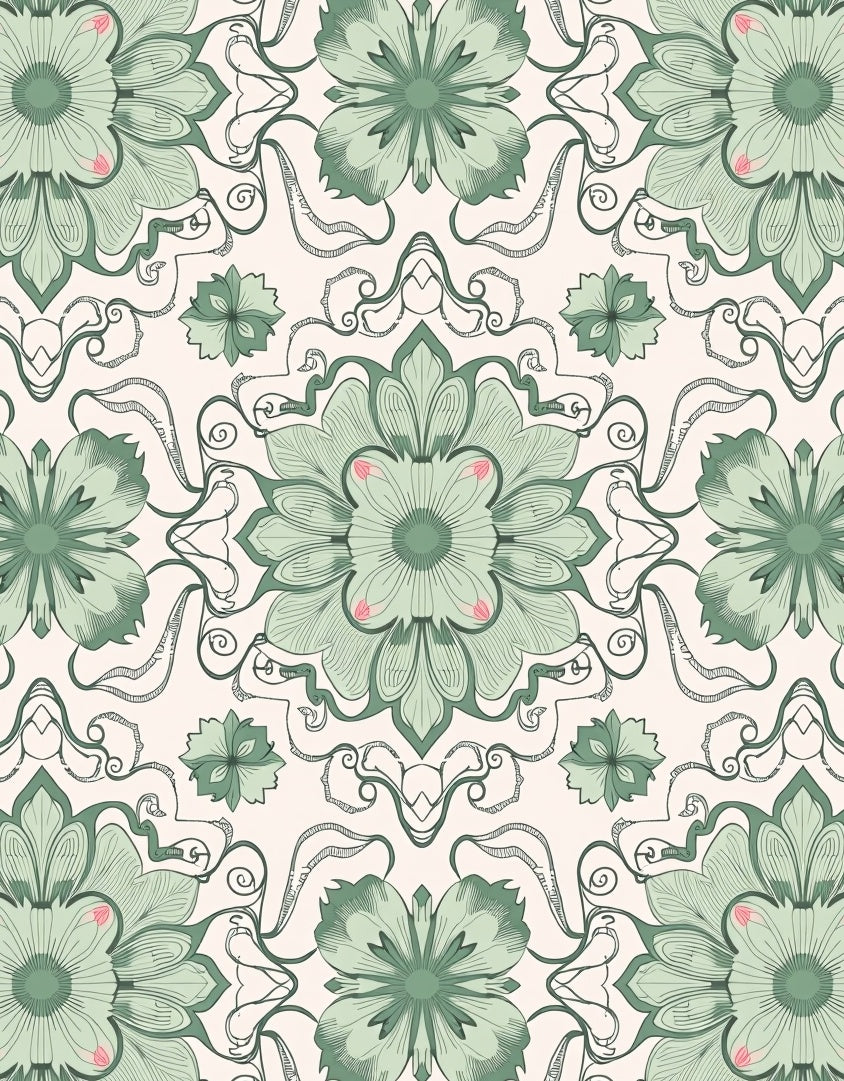 Sage Green Floral Mandala Rug