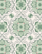 Sage Green Floral Mandala Rug
