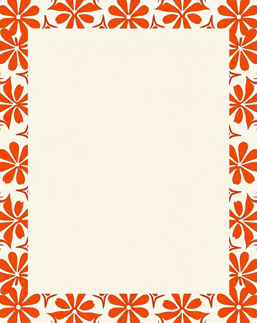 Vibrant Orange Floral Border Rug