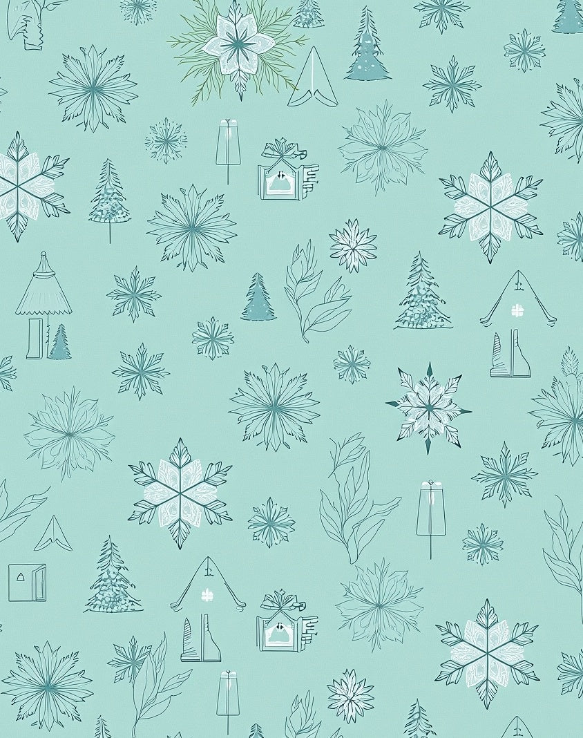 Mint Green Snowflake Winter Scene Rug
