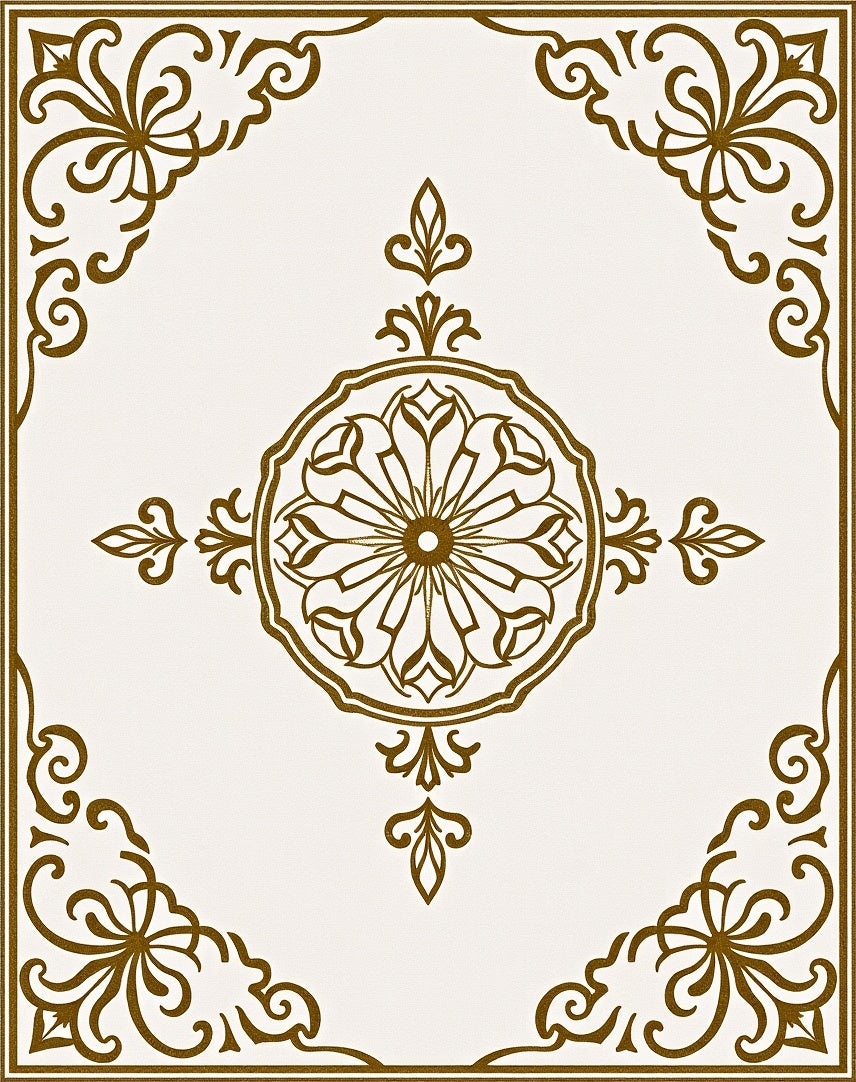 Golden Floral Centerpiece Square Rug