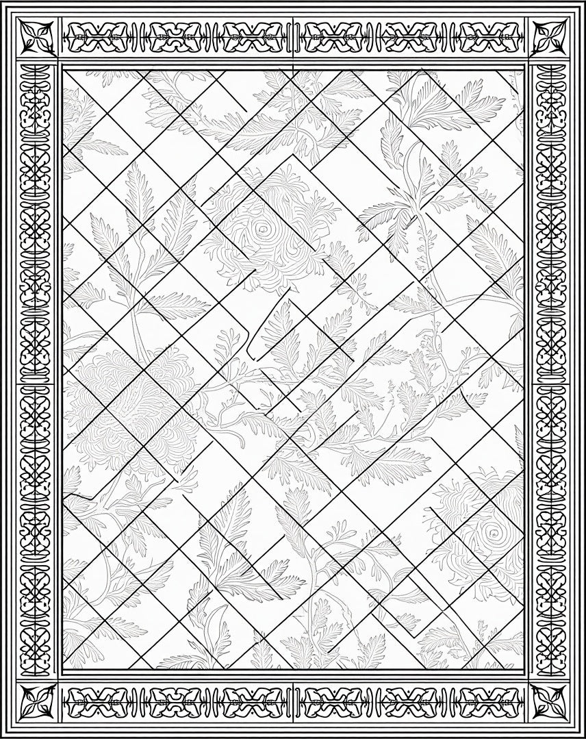 Ornate Floral Lattice Border Rug
