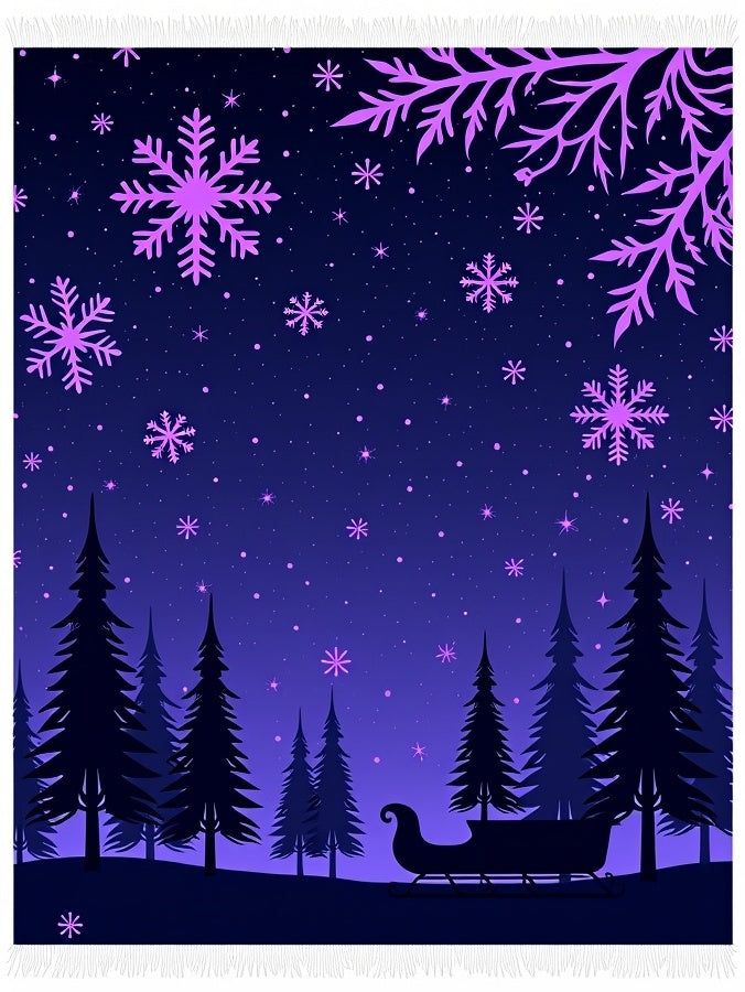 Midnight Purple Snowflake Forest Sleigh Graphic Rug