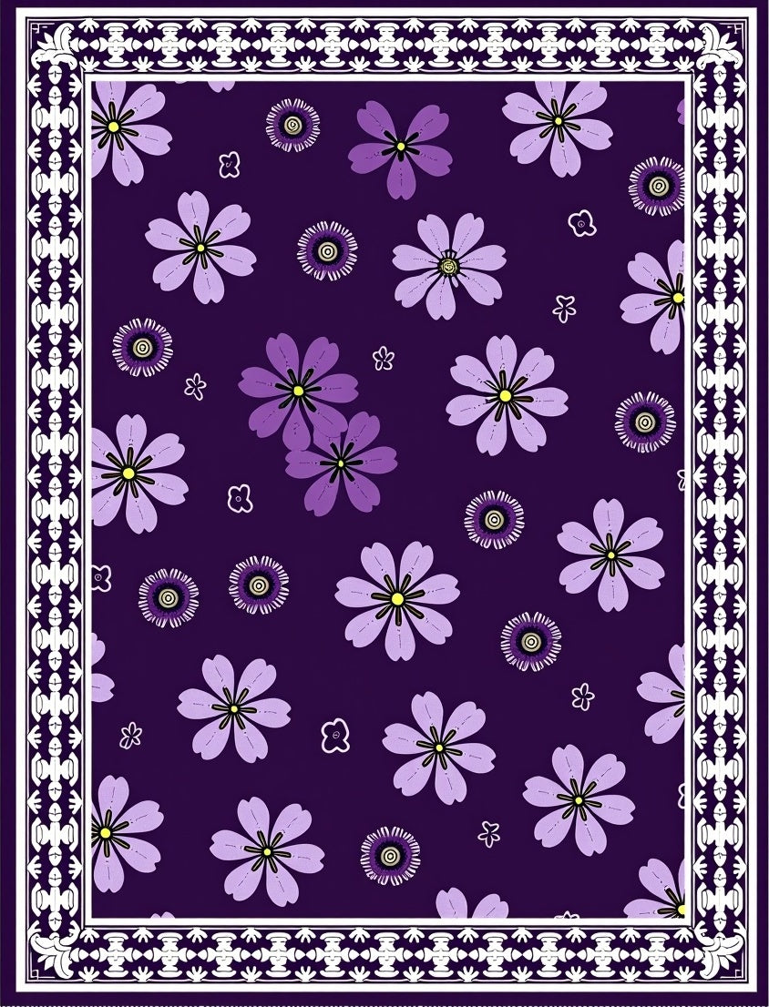 Amethyst Floral Scatter Border Rug