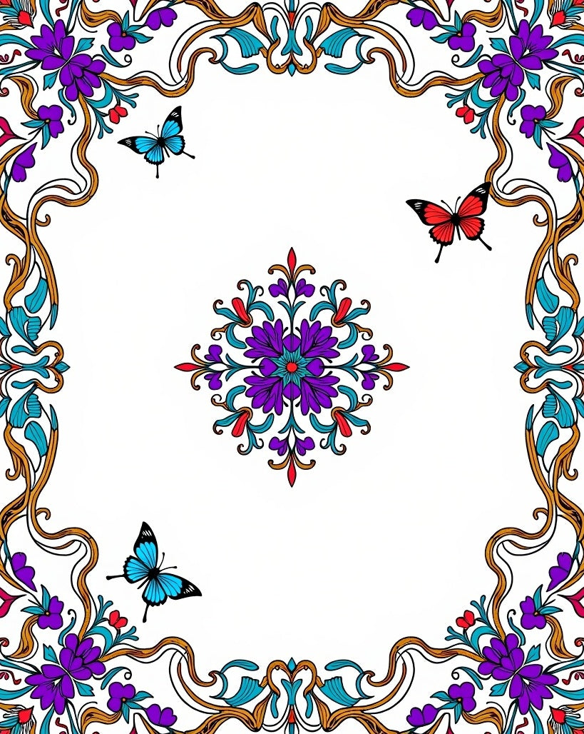 Vibrant Floral Butterfly Medallion Rug