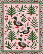 Pink Whimsical Duck Pineberry Border Rug