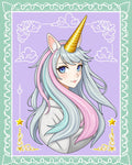 Pastel Unicorn Portrait Mint Frame Rug