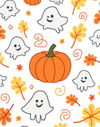 Whimsical Ghost Pumpkin Autumn Leaves Rug