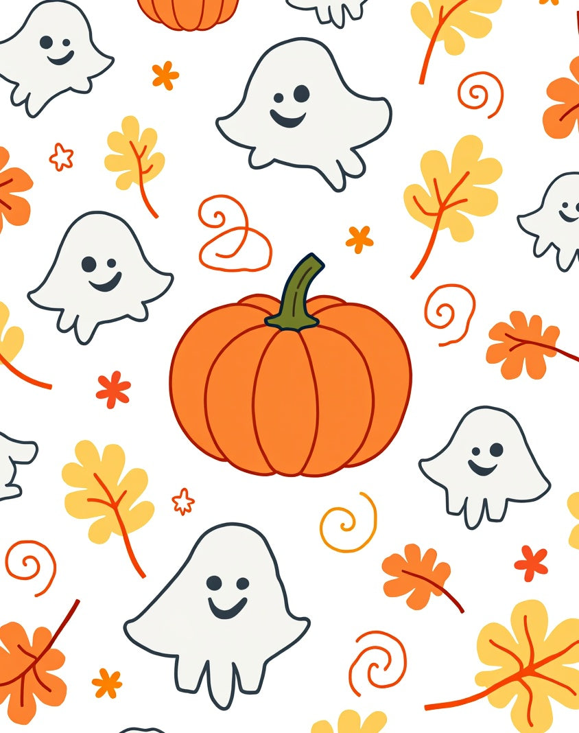 Whimsical Ghost Pumpkin Autumn Leaves Rug