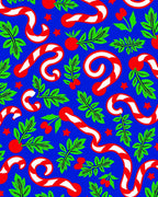 Christmas Candy Cane Holly Berry Stars Rug