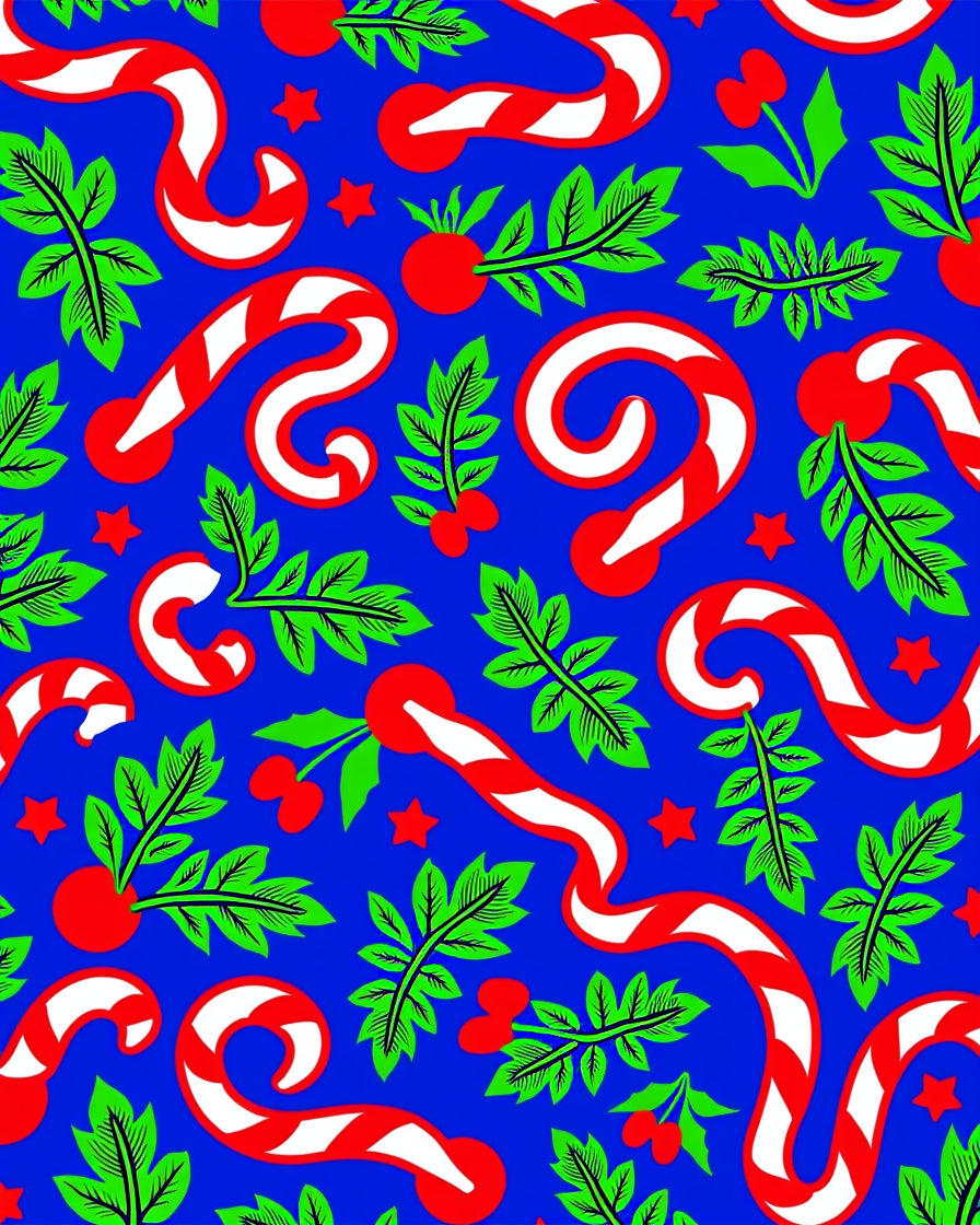 Christmas Candy Cane Holly Berry Stars Rug