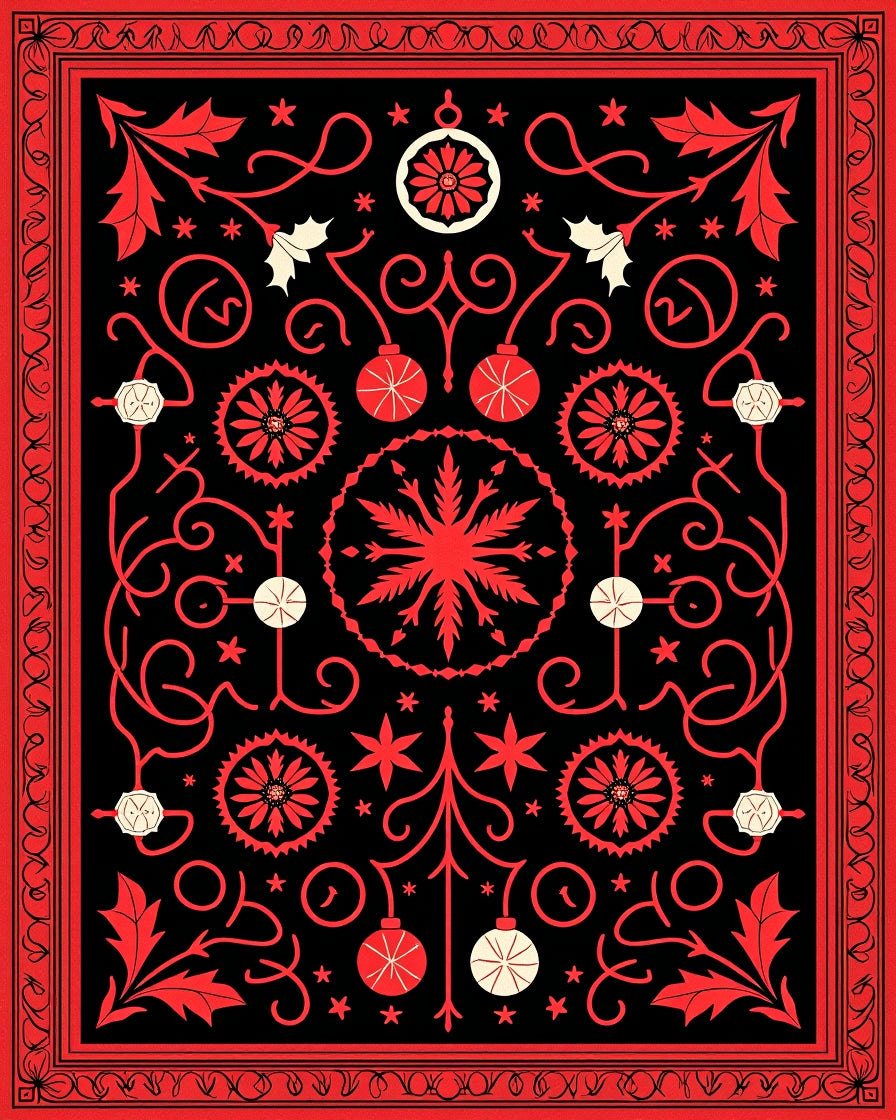 Crimson Red Festive Ornate Christmas Rug