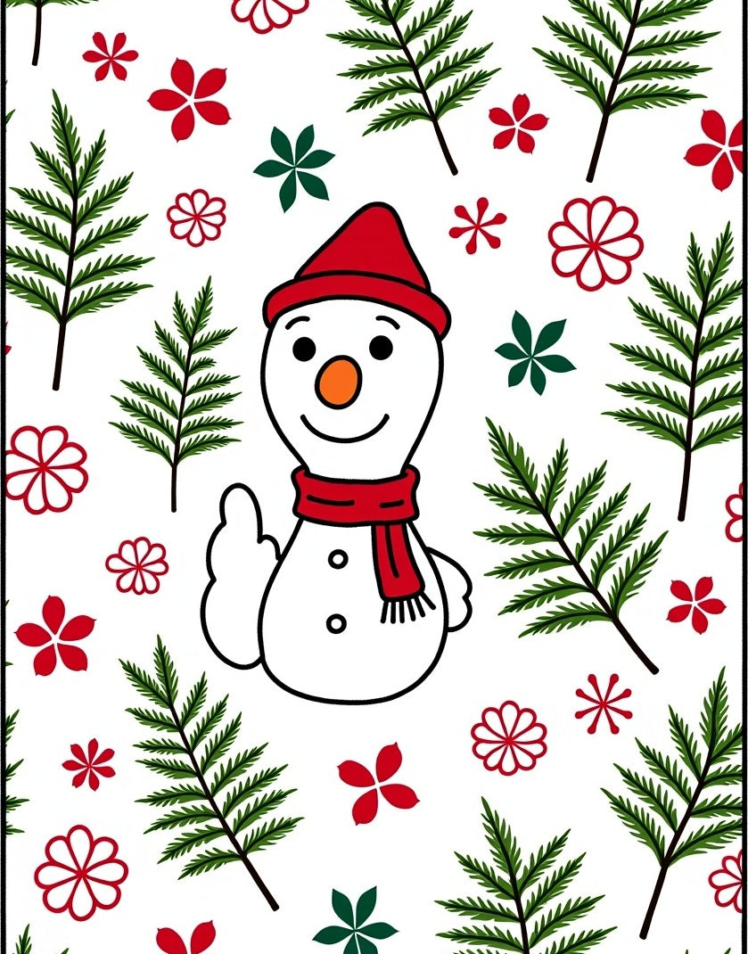 Christmas Snowman Red Green Ferns Rug