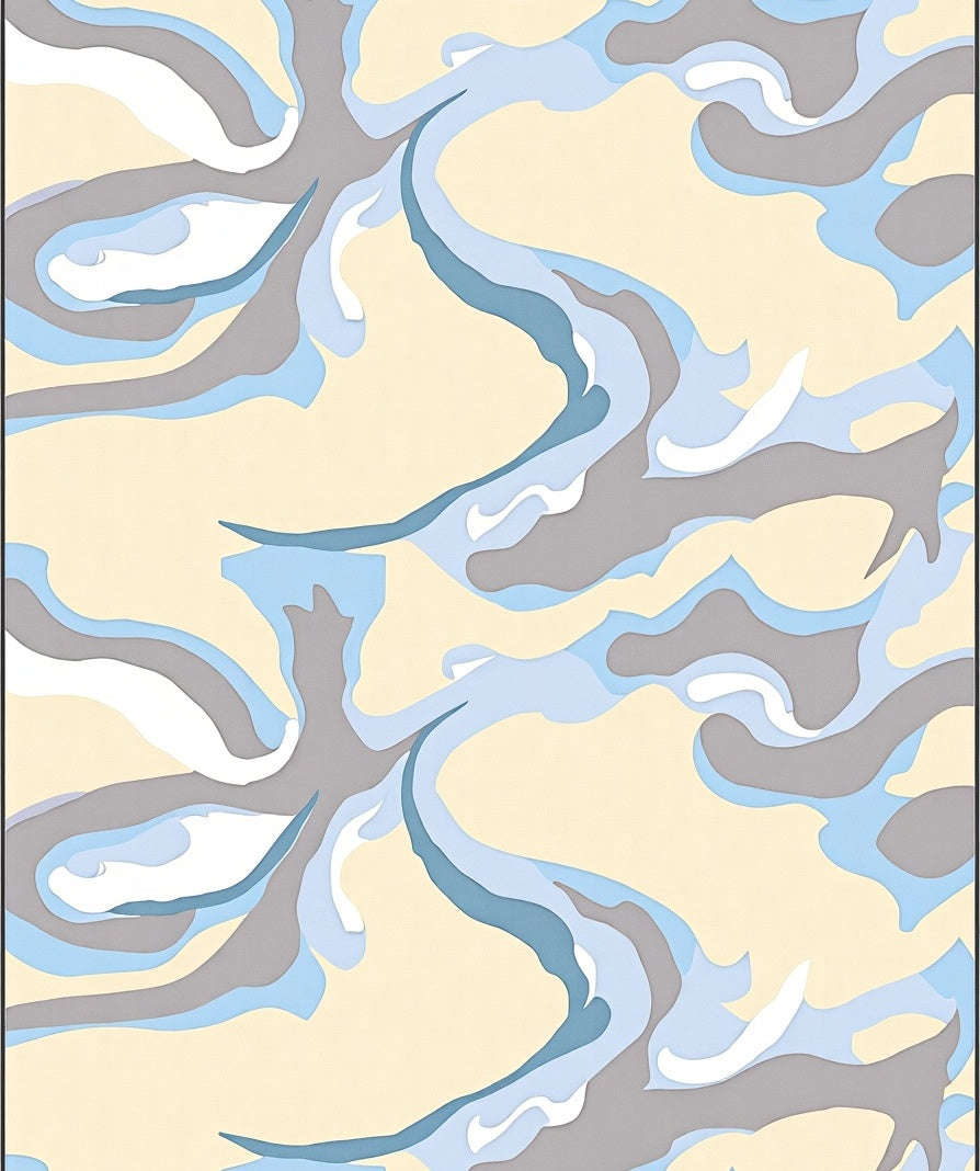 Cream Blue Gray Abstract Swirls Rug